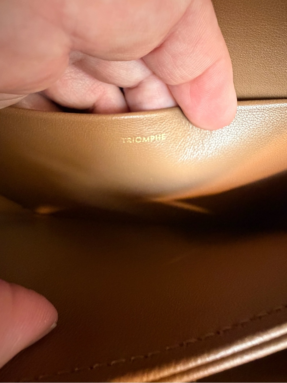 NEW CELINE CLASSIQUE TRIOMPHE BAG IN SHINY CALFSKIN IN TAN/GOLD HARDWARE - Picture 12 of 16